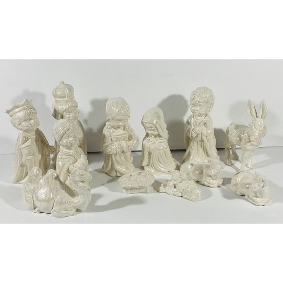 Arnel Other - Vintage Arnel Nativity Set Glazed Ceramic Iridescent White Christmas Crèch ‘75